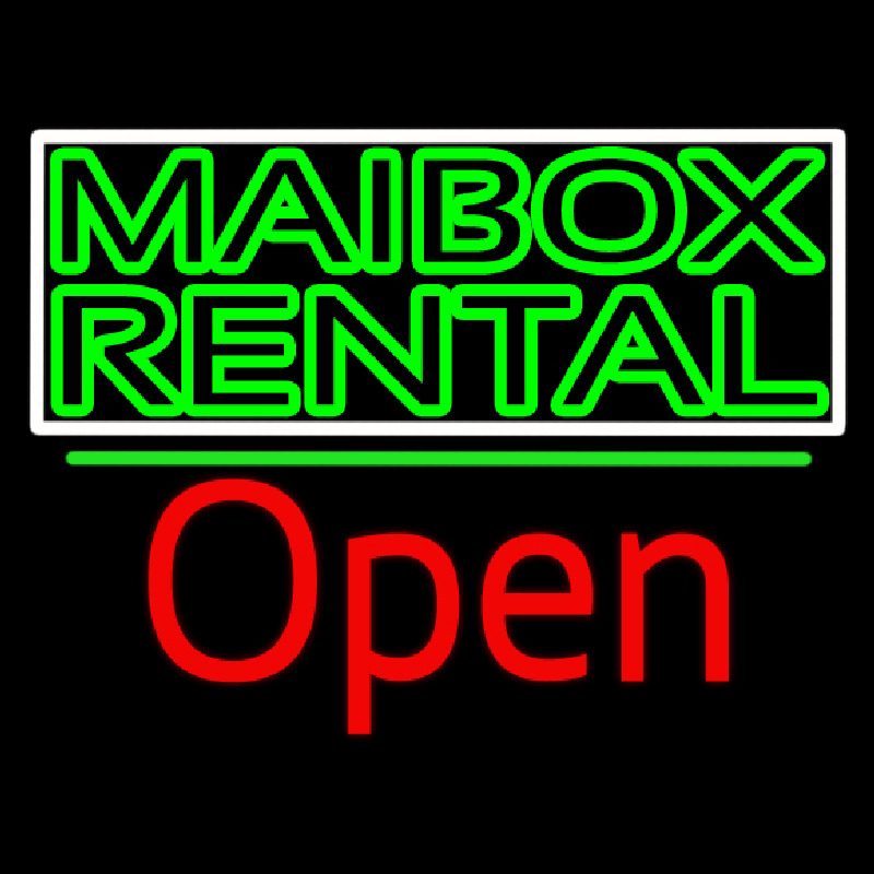 Green Mailbo  Rental Block With Open 2 Neonskylt