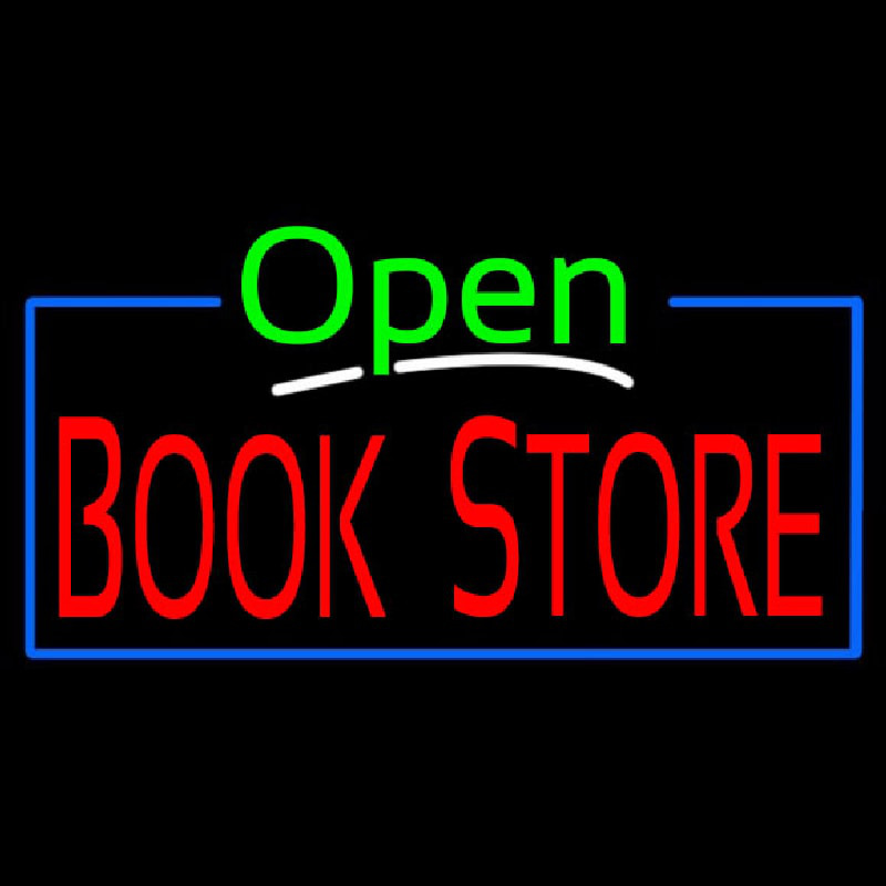 Green Open Book Store Blue Border Neonskylt