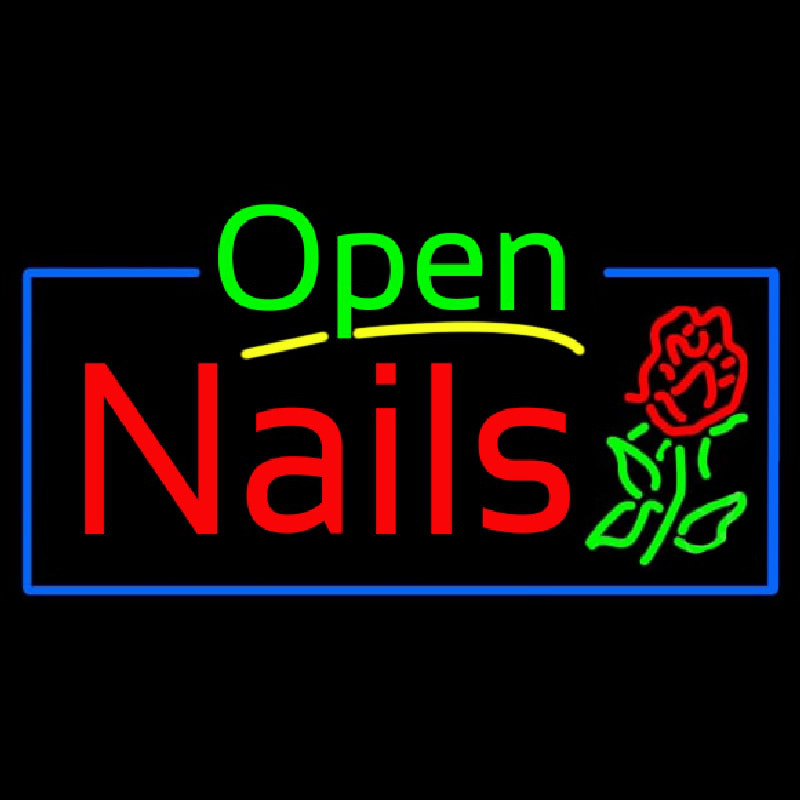 Green Open Nails Flower Logo Neonskylt