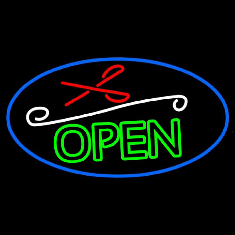 Green Open With Scissor Neonskylt