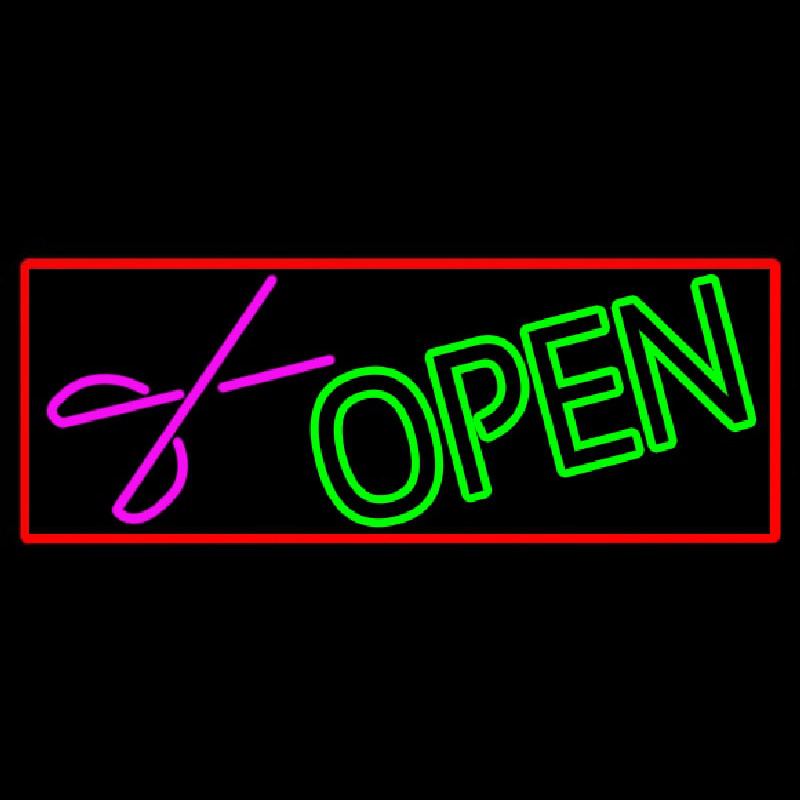 Green Open With Scissor Neonskylt