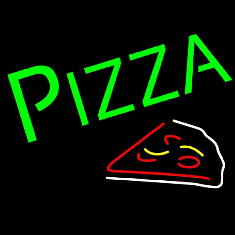 Green Pizza With Slice Neonskylt