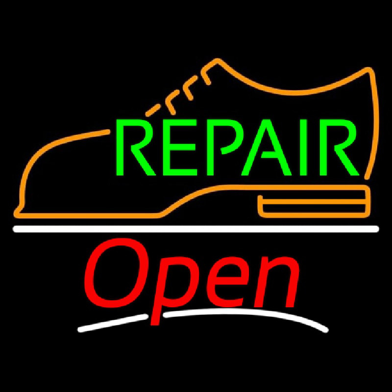 Green Repair Orange Shoe Logo Open Neonskylt