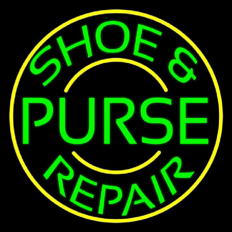 Green Shoe And Purse Repair With Border Neonskylt