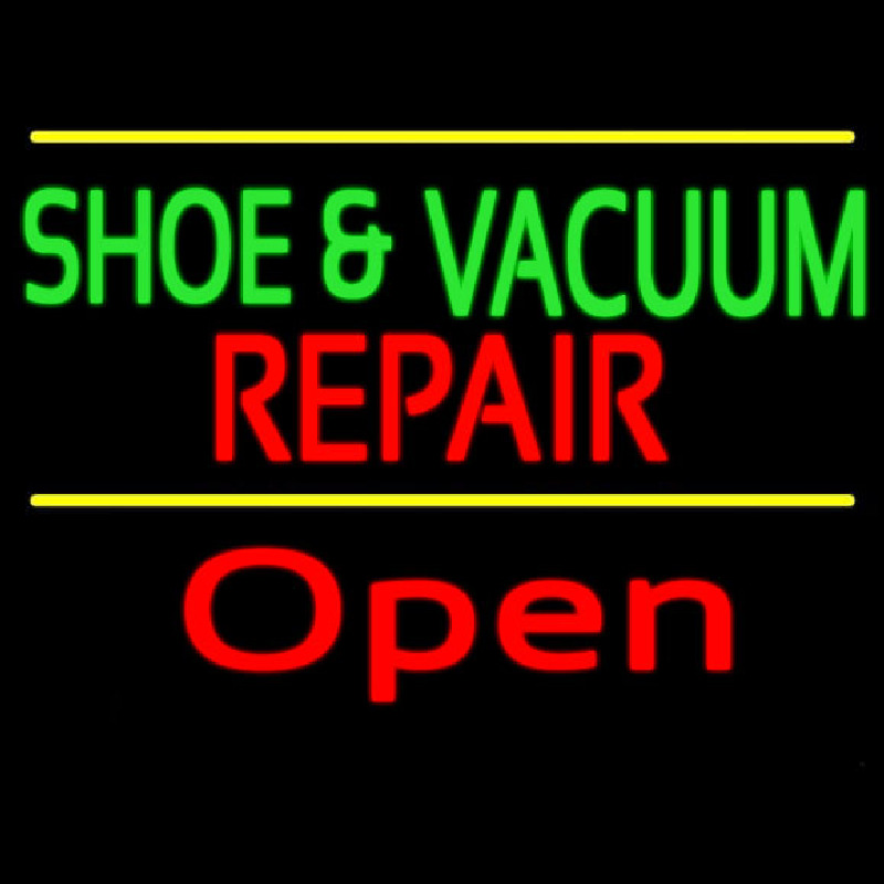 Green Shoe And Vacuum Red Repair Open Neonskylt