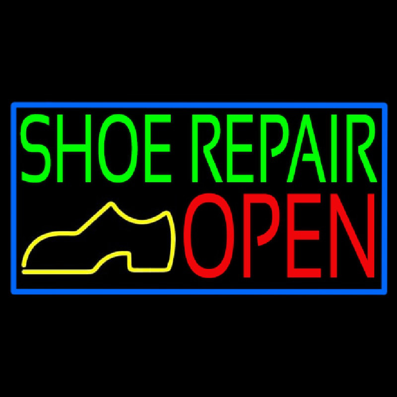 Green Shoe Repair Open With Border Neonskylt