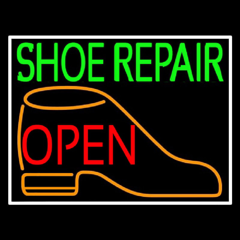 Green Shoe Repair Orange Shoe Open Neonskylt