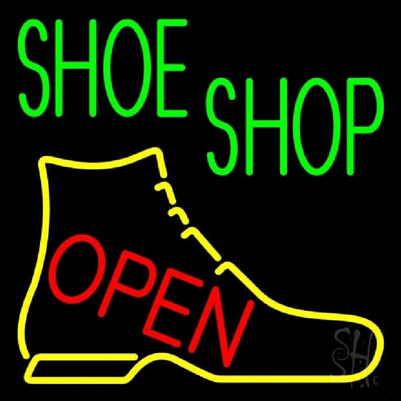 Green Shoe Shop Open Neonskylt