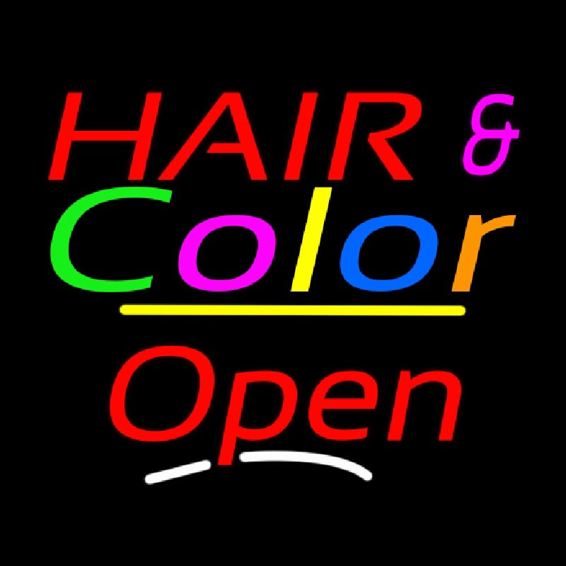 Hair And Color Open Yellow Line Neonskylt