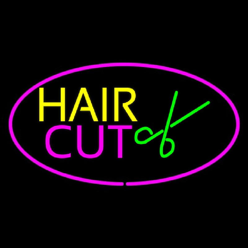 Hair Cut Logo Oval Pink Neonskylt