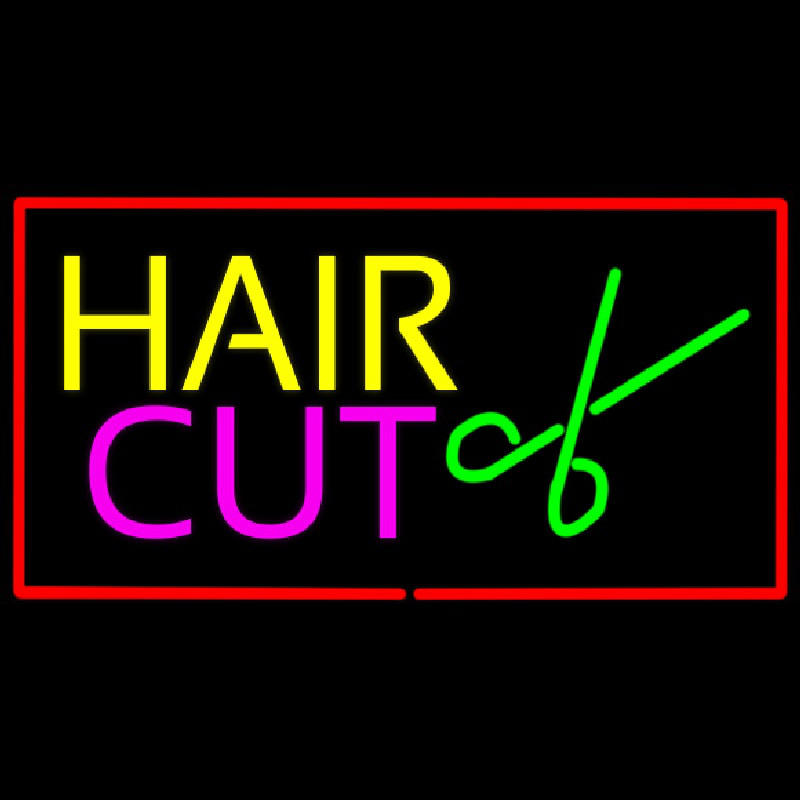 Hair Cut Logo With Red Border Neonskylt