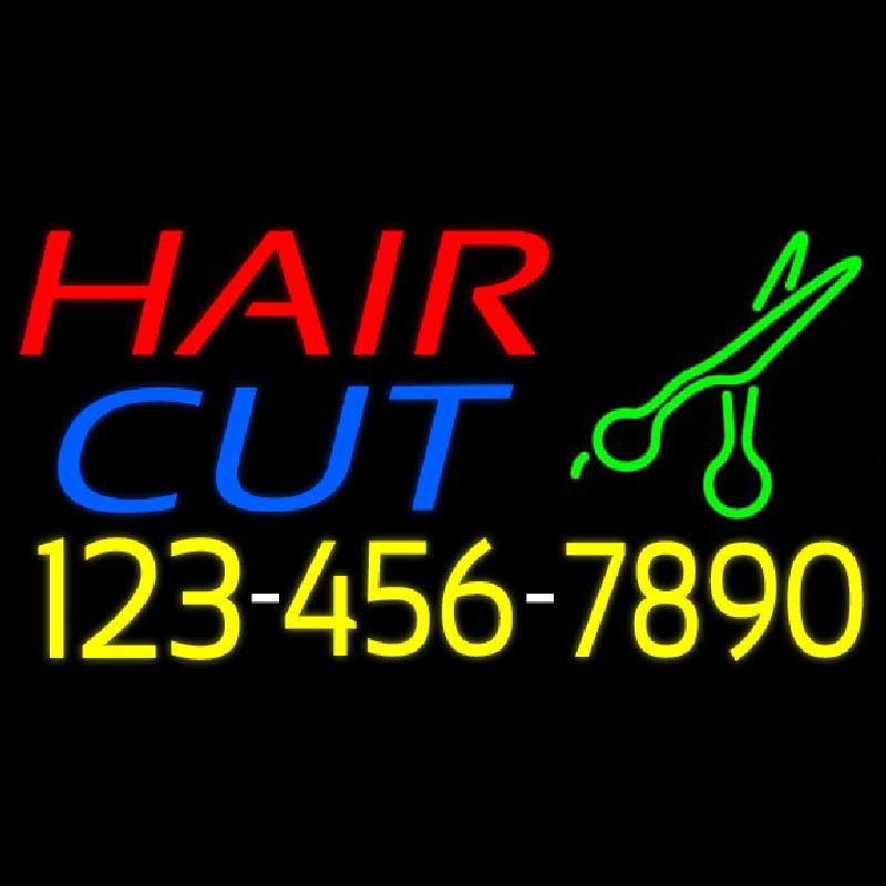 Hair Cut With Number And Scissor Neonskylt