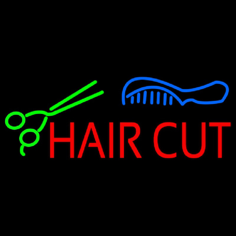 Hair Cut With Scissor And Comb Neonskylt