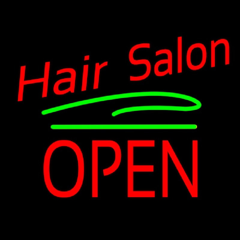 Hair Salon Block Open Green Line Neonskylt