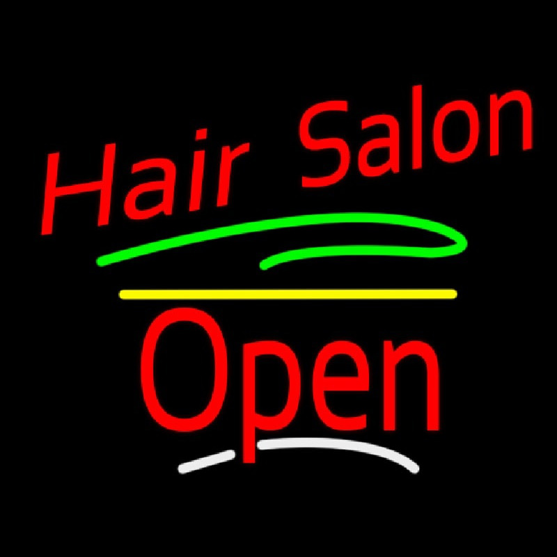 Hair Salon Open Yellow Line Neonskylt