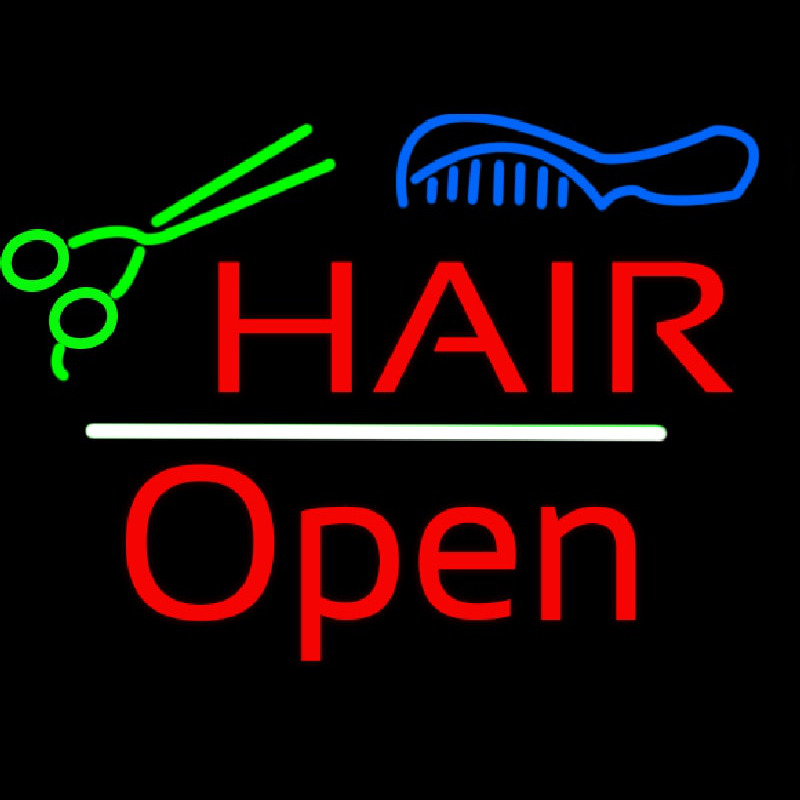 Hair Scissors Comb Open White Line Neonskylt