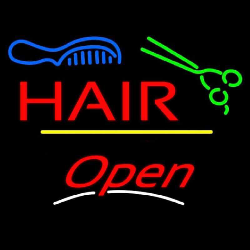 Hair Scissors Comb Open Yellow Line Neonskylt