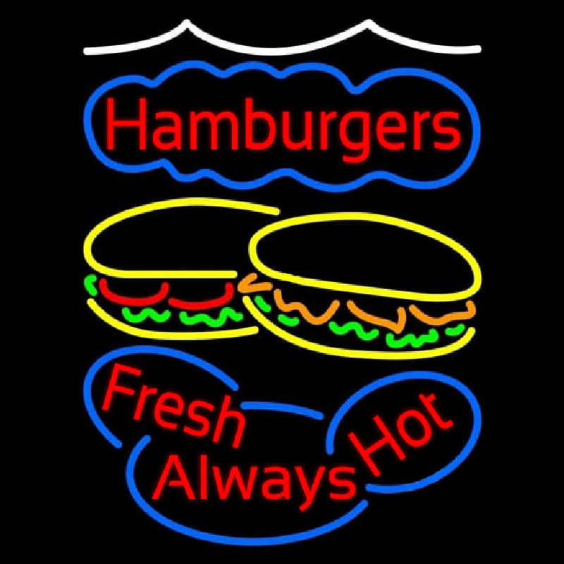 Hamburgers Fresh Always Hot Neonskylt