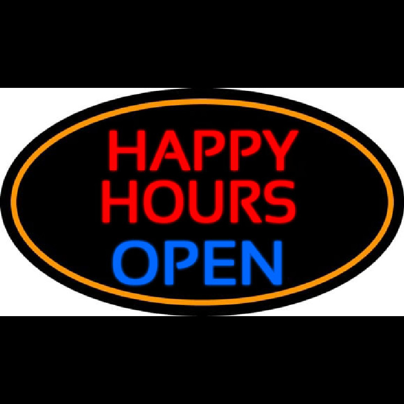 Happy Hours Open Oval With Orange Border Neonskylt