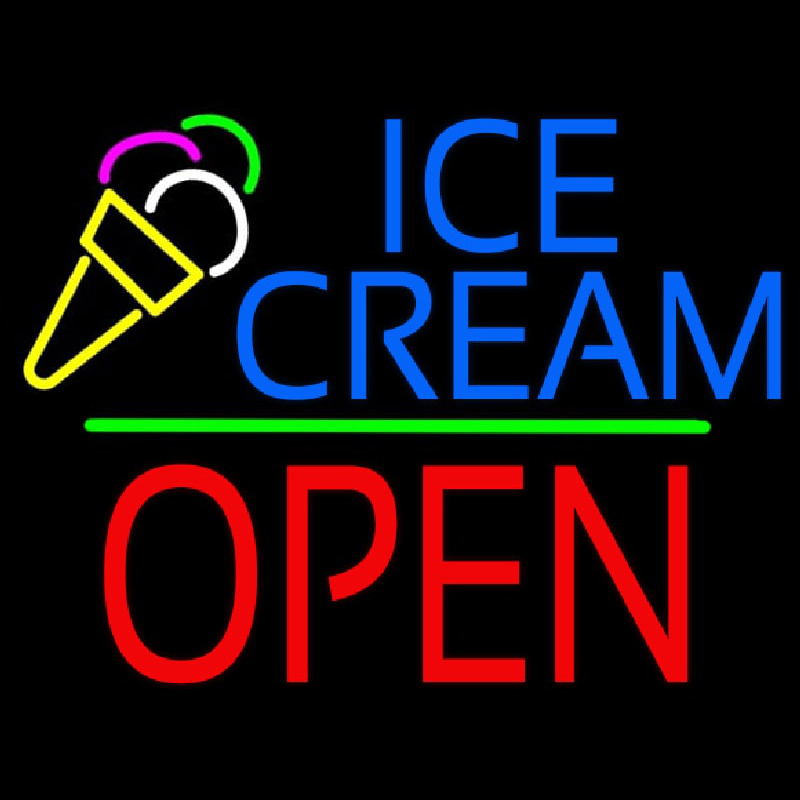 Ice Cream Logo Block Open Green Line Neonskylt