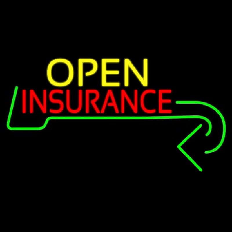 Insurance Open With Arrow Neonskylt