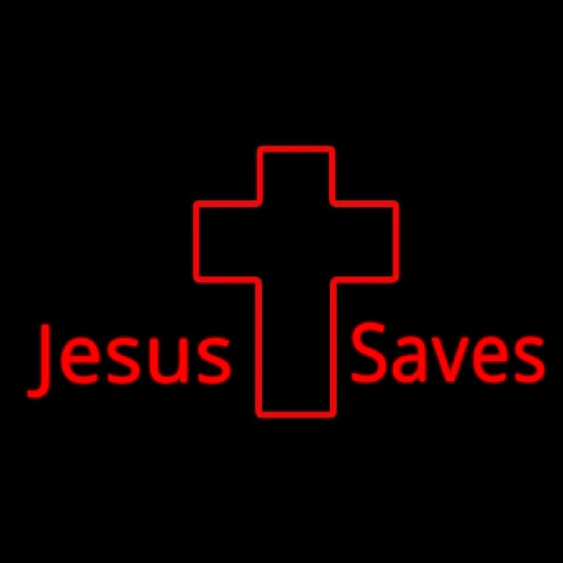 Jesus Saves With Cross Neonskylt