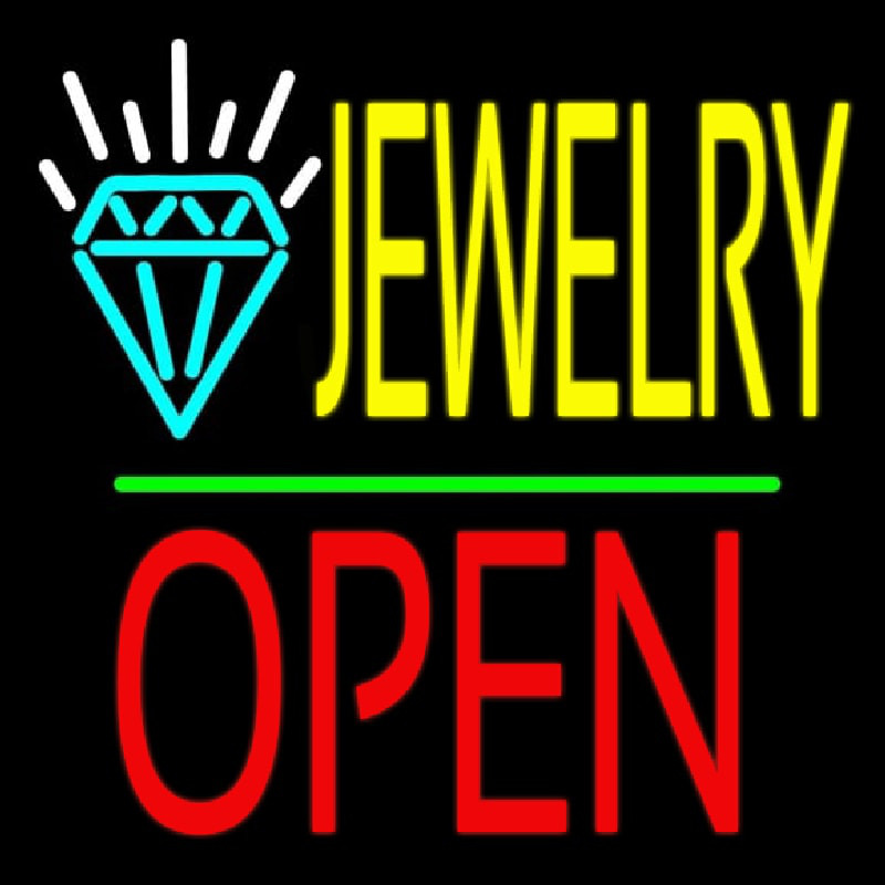 Jewelry Logo Block Open Green Line Neonskylt