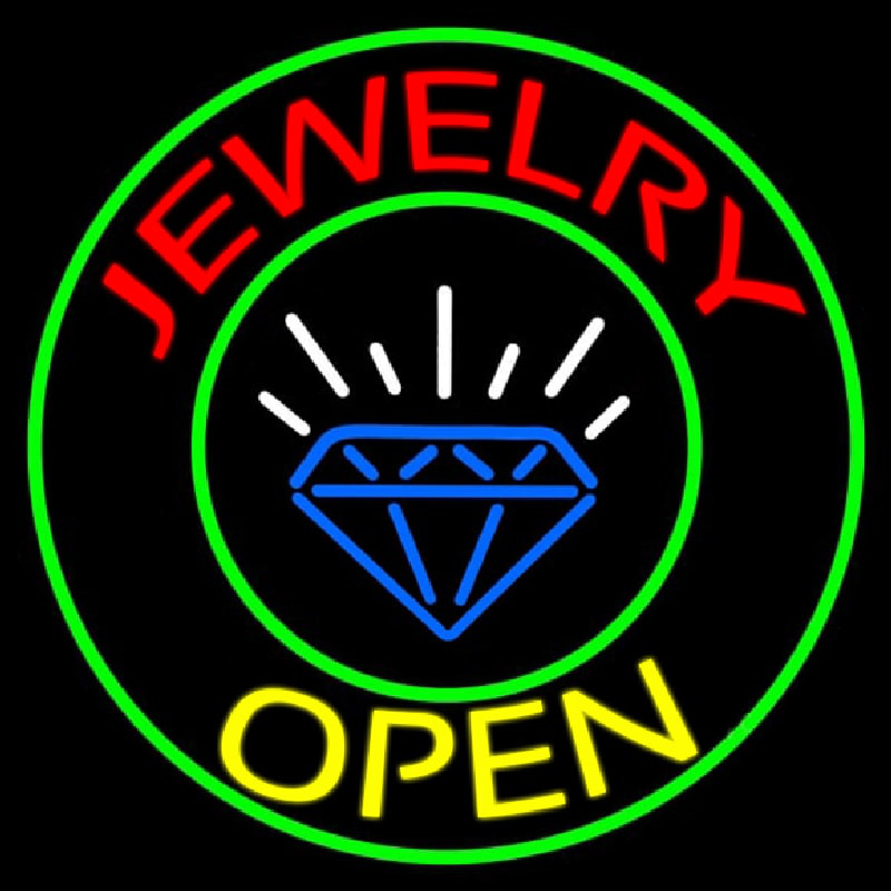 Jewelry Open Blue Logo Neonskylt