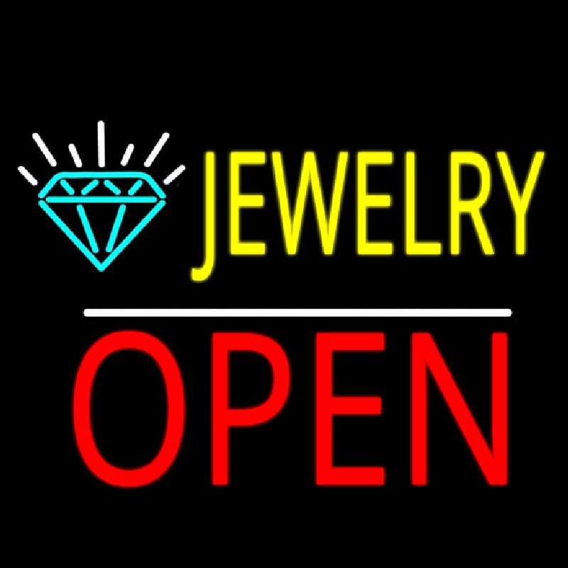 Jewelry Open White Line Neonskylt