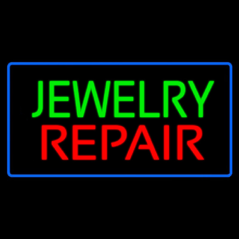 Jewelry Repair Rectangle Blue Neonskylt