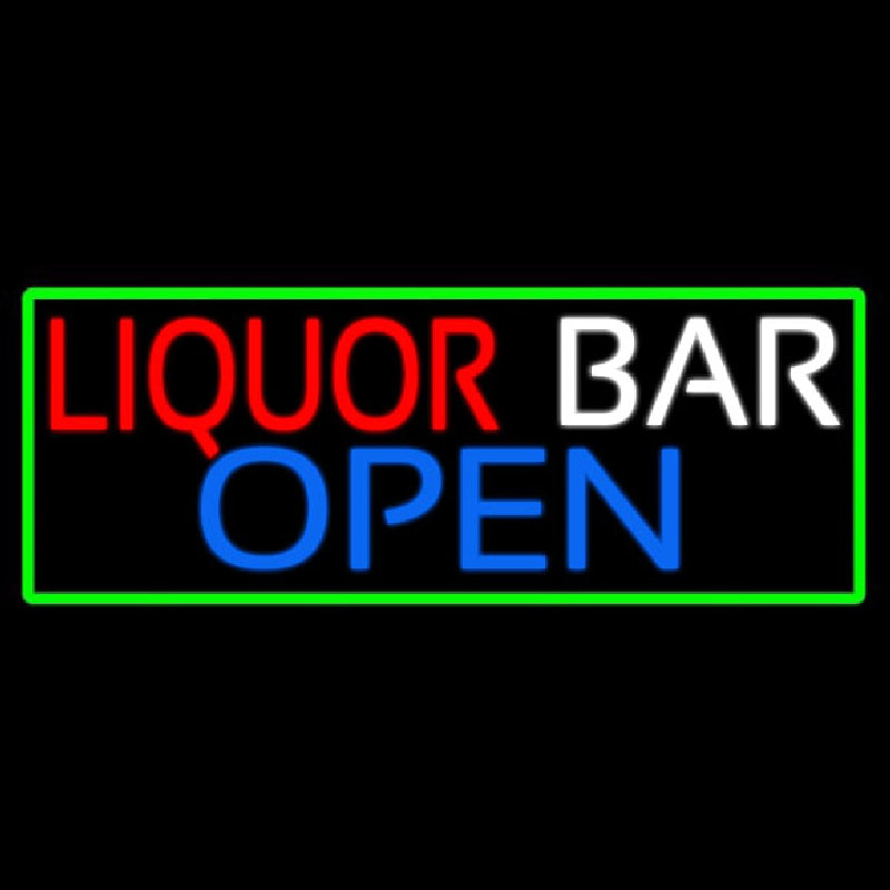 Liquor Bar Open With Green Border Neonskylt