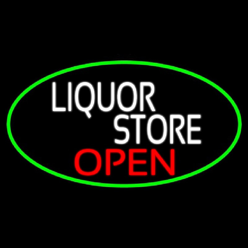 Liquor Store Open Oval With Green Border Neonskylt