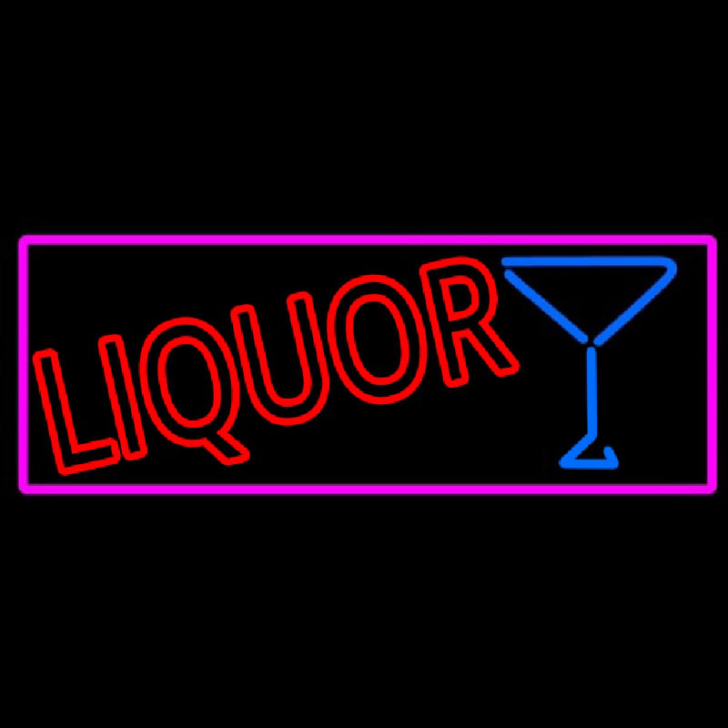 Liquor With Martini Glass With Pink Border Neonskylt