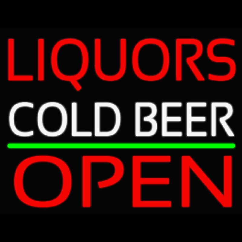 Liquors Cold Beer Open 1 Neonskylt