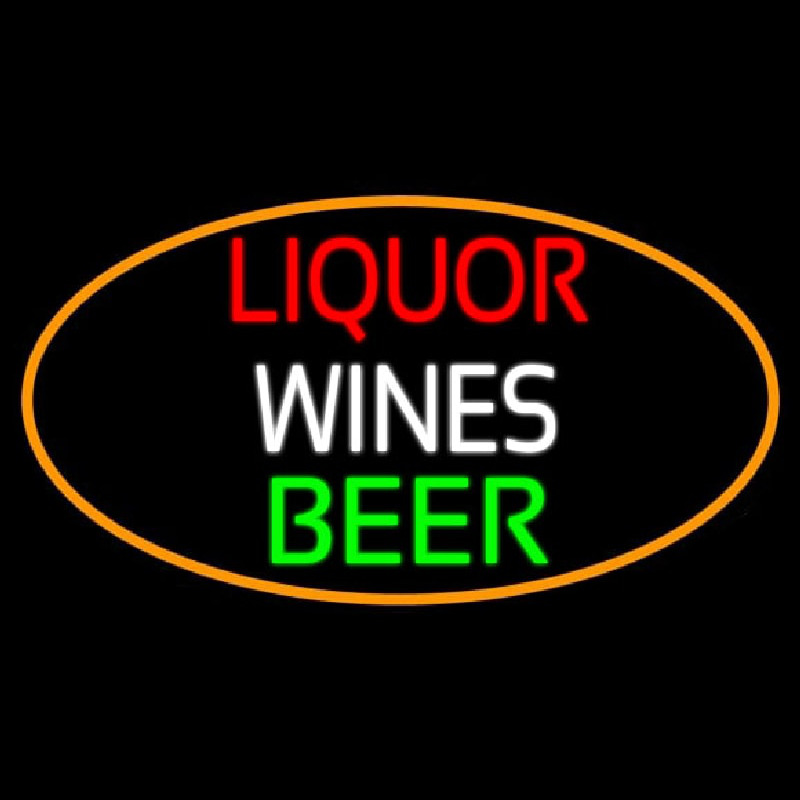 Liquors Wines Beer Oval With Orange Border Neonskylt