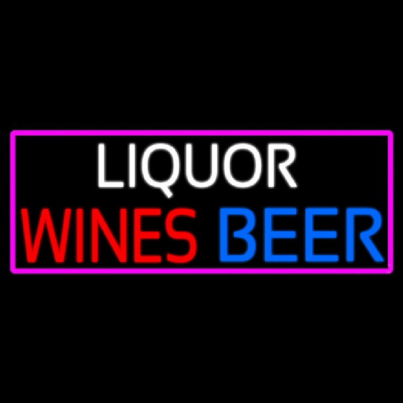 Liquors Wines Beer With Pink Border Neonskylt