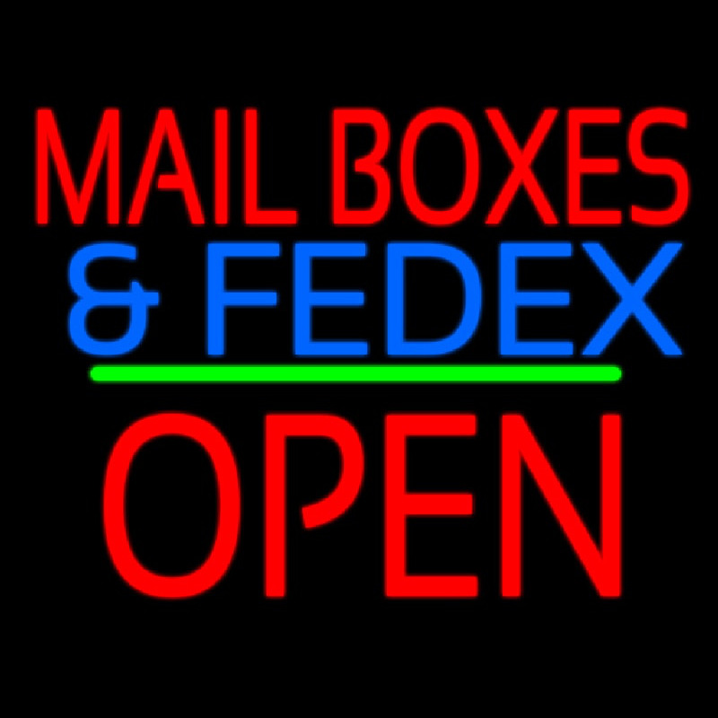 Mail Bo es And Fede  Open Block Green Line Neonskylt