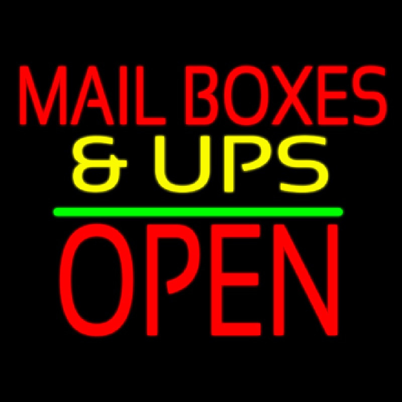 Mail Bo es And Ups Open Block Green Line Neonskylt