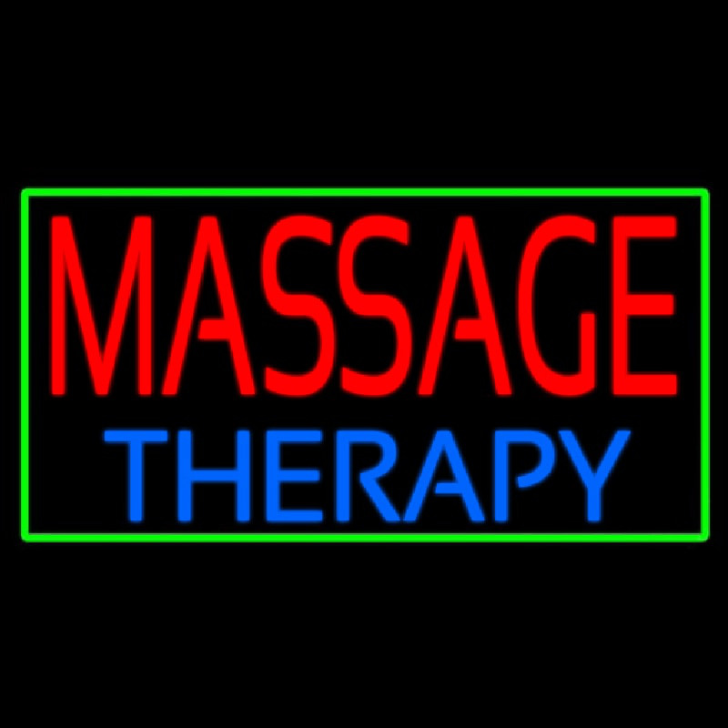 Massage Therapy With Green Border Neonskylt