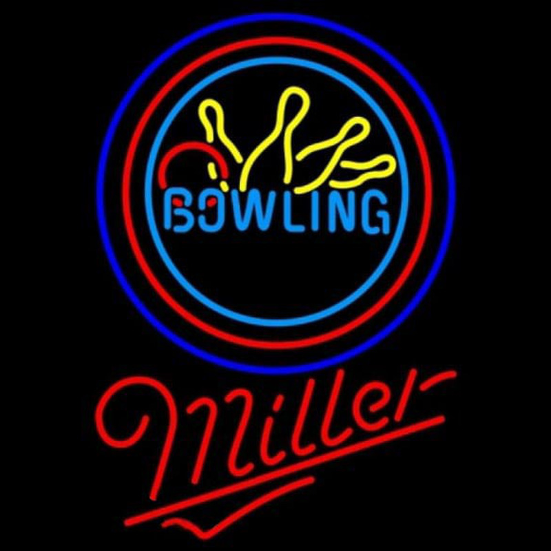 Miller Bowling Yellow Blue Beer Sign Neonskylt