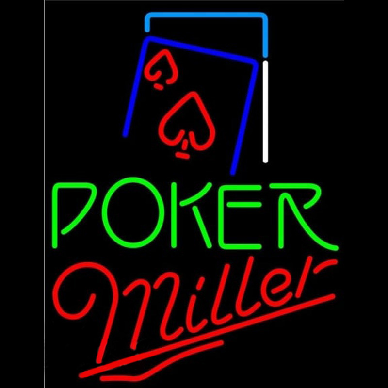 Miller Green Poker Red Heart Beer Sign Neonskylt