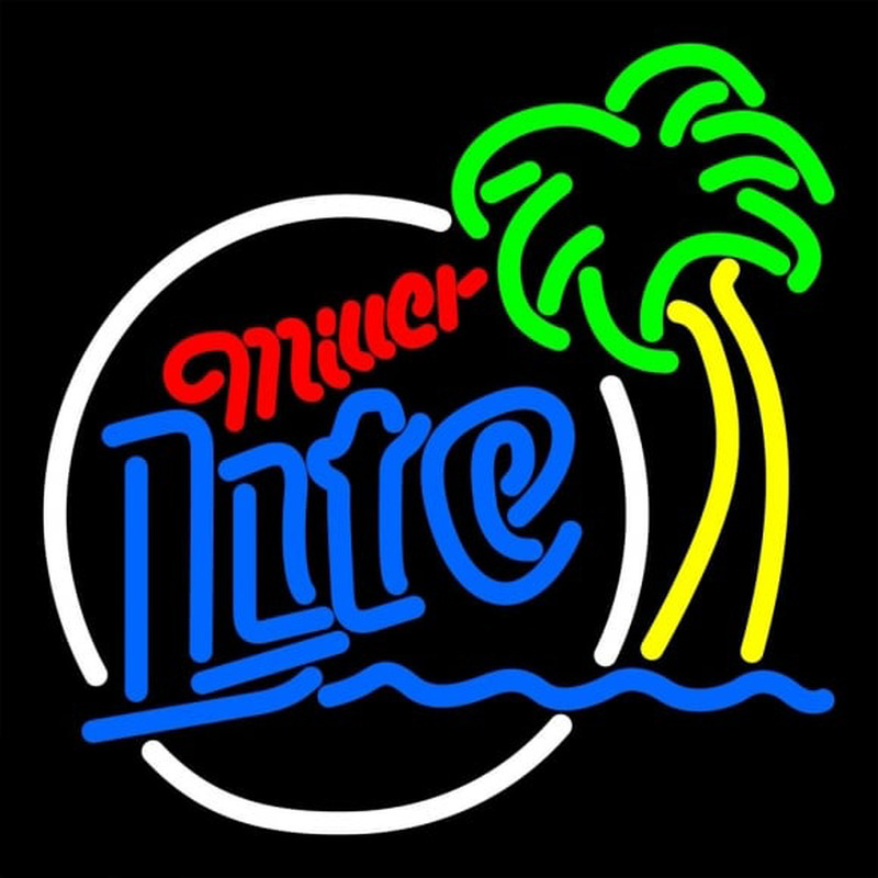 Miller Lite Circle Beach Palm Tree Beer Sign Neonskylt