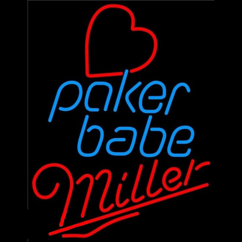 Miller Poker Girl Heart Babe Beer Sign Neonskylt