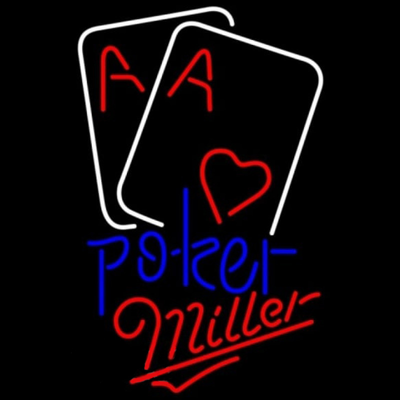 Miller Purple Lettering Red Heart White Cards Poker Beer Sign Neonskylt