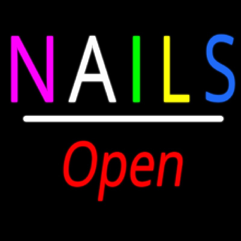 Multi Colored Nails Open White Line Neonskylt