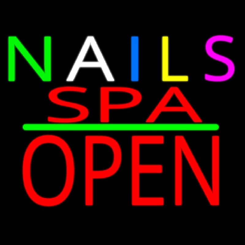 Multi Colored Nails Spa Block Open Green Line Neonskylt