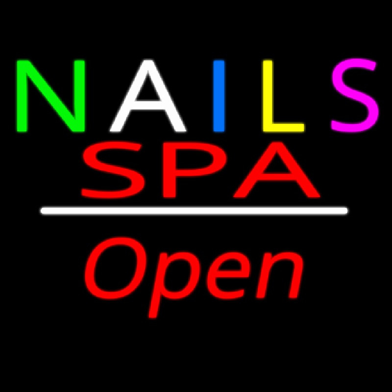 Multi Colored Nails Spa Open Yellow Line Neonskylt