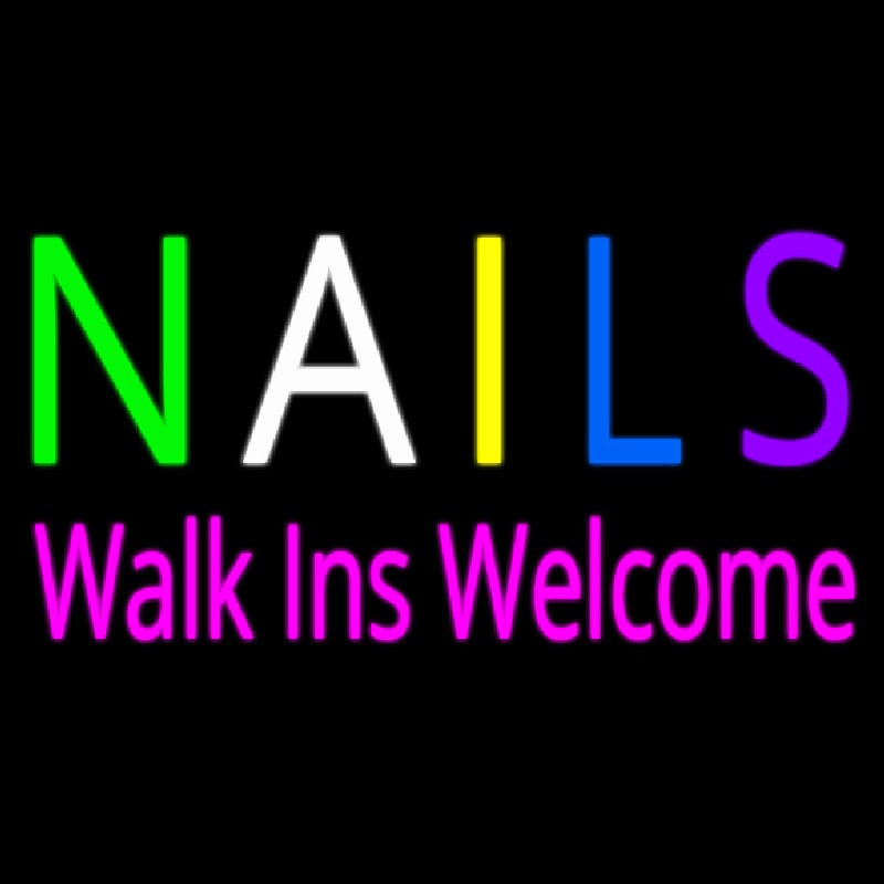 Multi Colored Nails Walk Ins Welcome Neonskylt