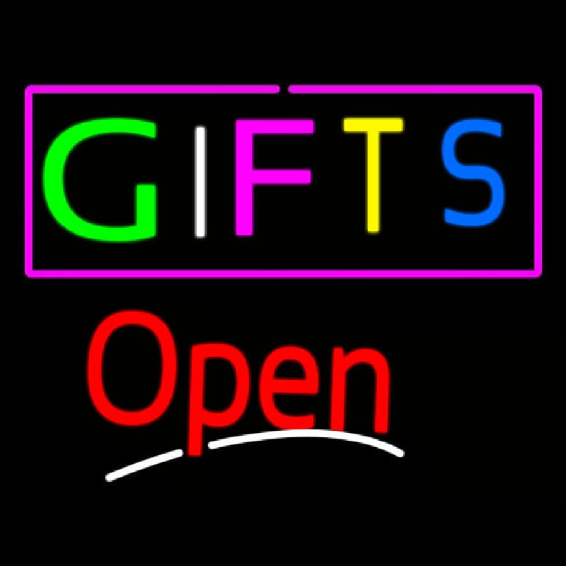 Multicolored Gifts Open Neonskylt