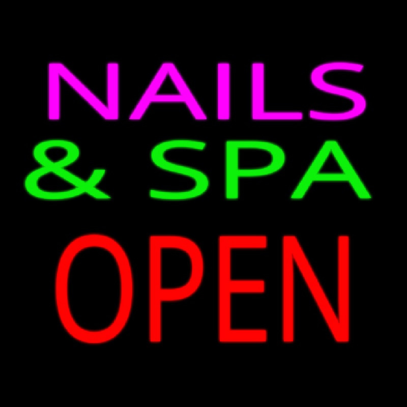 Nails And Spa Block Open Green Line Neonskylt